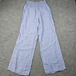 Sigrid Olsen Pants Womens Large Blue Linen Pull On Wide Leg Coastal Beach Airy